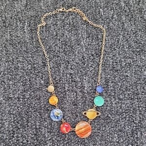 Gold-Tone Multicolor Planet Pendant Necklace